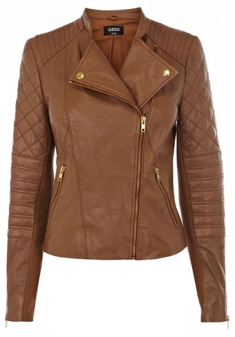 Oasis Collarless Quilted Leather Biker Jacket - Lyst