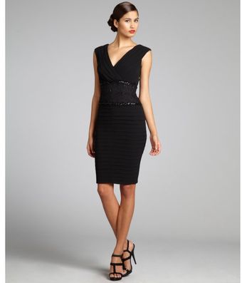 Tadashi Shoji Black Tiered Chiffon Sequined Lace Trimmed Dress - Lyst