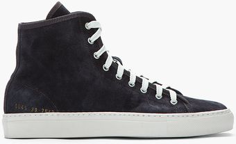Common Projects Navy Suede Tournament Hightop Sneakers - Lyst
