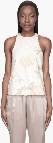 Suno Cream and Orange Matte Sequins Hydrangea Vines Tank Top - Lyst