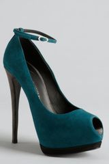 Giuseppe Zanotti Lagoon and Slate Suede Colorblocked Ankle Strap Pumps