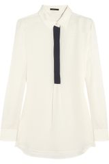 Theory Tenzin Contrast Trimmed Silk Georgette Blouse