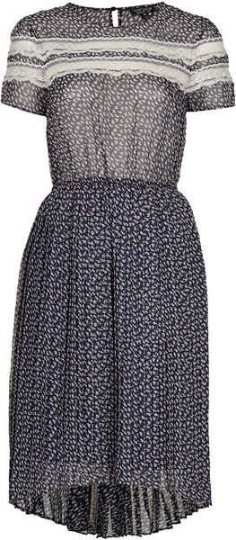 Topshop Lace Panel Pleat Dress - Lyst