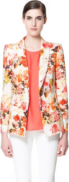 zara orange feather blazer