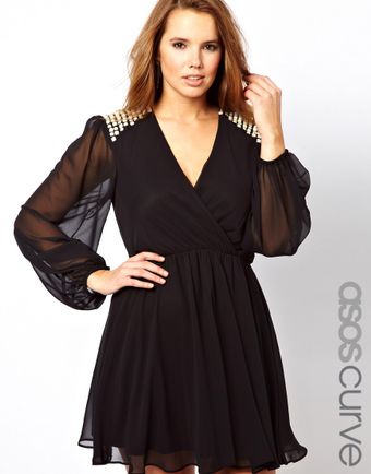Asos Curve Wrap Dress with Embellished Shoulder - Lyst