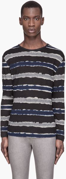 Yigal Azrouel Blue and Black Printed Stripe Jersey - Lyst