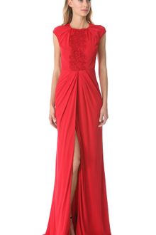 Giambattista Valli Draped Gown with Embroidered Bib - Lyst