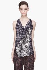 3.1 Phillip Lim Purple Plaid and Speckled Twisted Placket Top
