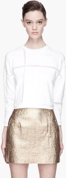 3.1 Phillip Lim White Cropped Plaid Cut Up Sweatshirt - Lyst