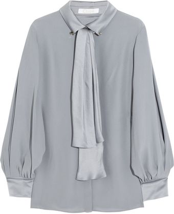 Chloé Silk Crepe Pussy Bow Blouse - Lyst