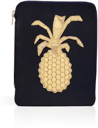 Sophie Hulme Navy Leather Ipad Case with Pineapple Embroidery - Lyst