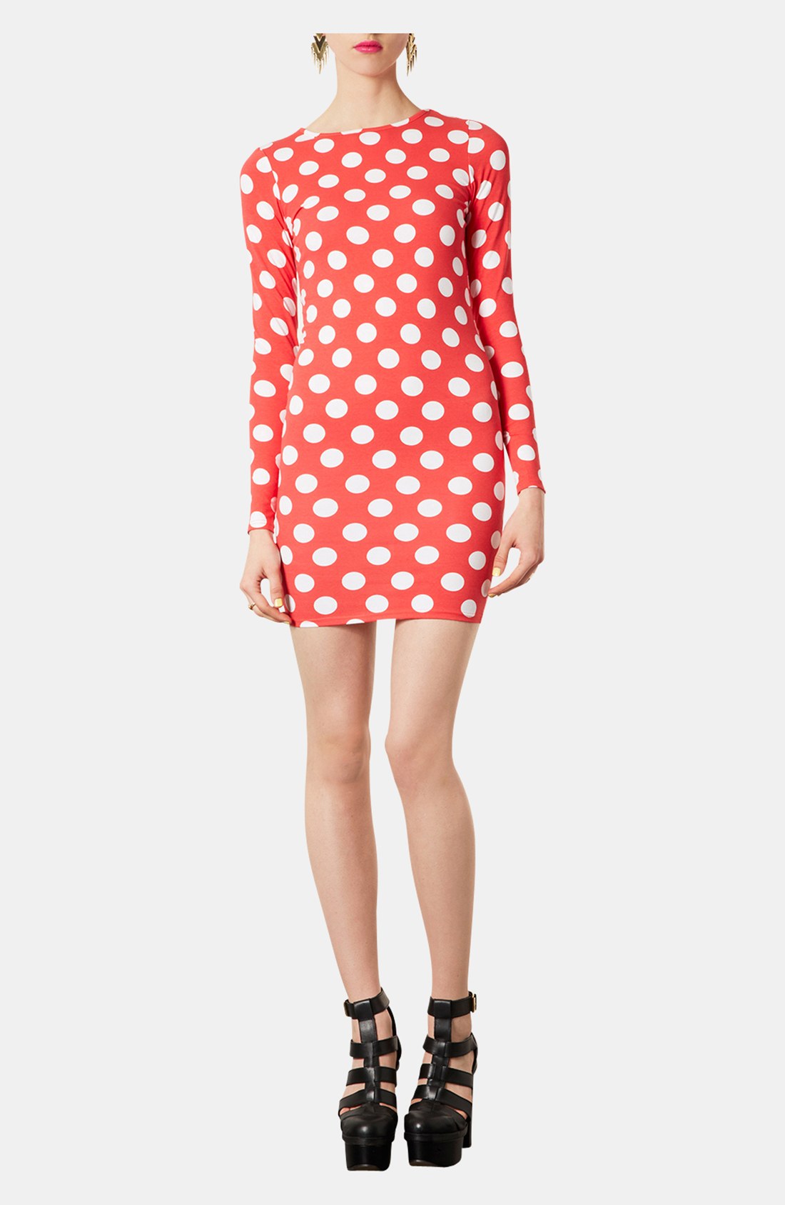 Topshop Polkadot Bodycon Dress In Red Lyst 4146