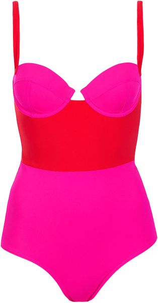 Topshop Red and Pink Colour Block Swimsuit - Lyst