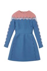 Valentino Long Sleeved Scallop Edge Dress with Open Scallop Detail