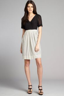 Marc By Marc Jacobs Black and Cream Printed Silk Chiffon Pleated Short Sleeve Dress - Lyst