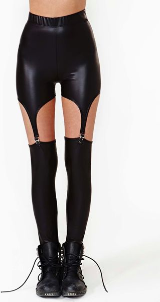 Nasty Gal Coated Garter Leggings - Lyst