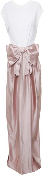 Viktor & Rolf Contrast Silk Bow Maxi Dress White/Pale Pink - Lyst