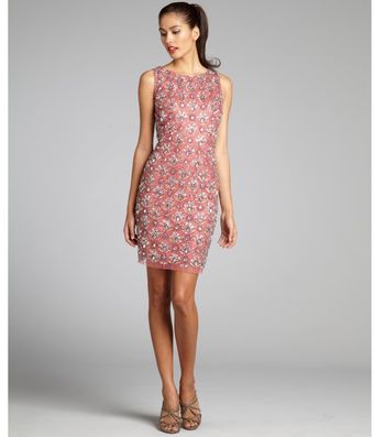 Aidan Mattox Watermelon Mesh Crystal Embellished Scoop Neck Tank Dress - Lyst
