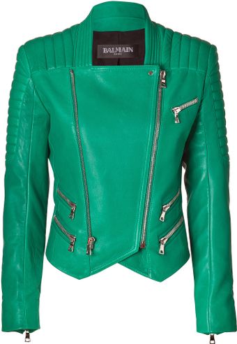 Balmain Emerald Lambskin Biker Jacket - Lyst