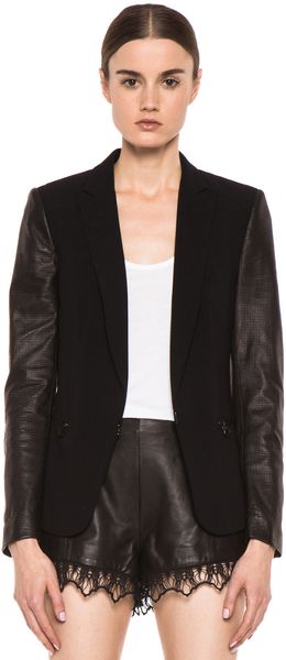 Rag & Bone Moto Leather Sleeve Sliver Blazer in Black - Lyst