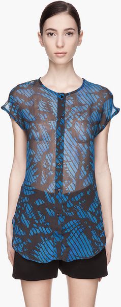 Surface To Air Indigo and Black Leaf Print Massa Blouse - Lyst