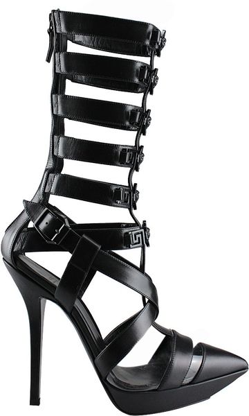 Versace Leather Gladiator Sandal in Black | Lyst