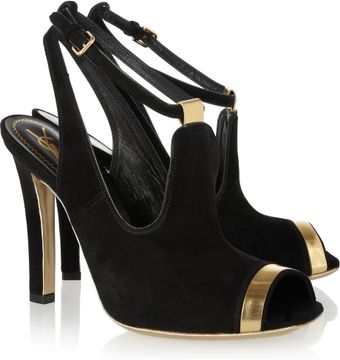 Yves Saint Laurent Greta Suede and Metallic Leather Slingbacks - Lyst