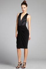Alexander Wang Black Satin and Shirred Jersey Knit V-Neck Sleeveless Dress