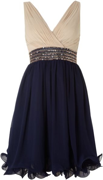 Little Mistress Cross Over Embellished Waist Dress - Lyst