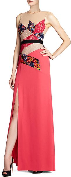 BCBGMAXAZRIA Lonnie Print and Lace Blocked Gown - Lyst