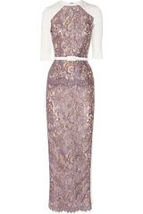 Alessandra Rich Crepe paneled Lace Gown