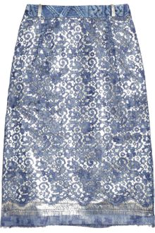 Preen Eva Metallic Cotton blend and Lace Pencil Skirt - Lyst