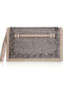 Valentino The Rockstud Crystal Embellished Leather Clutch - Lyst