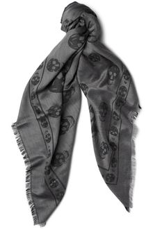 Alexander McQueen Skull Print Cotton Blend Scarf - Lyst