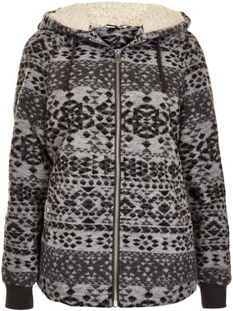 Topshop Aztec Hooded Wool Jacket - Lyst
