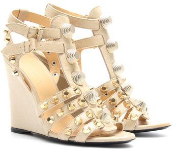 Balenciaga Suede and Leather Studded Wedges - Lyst