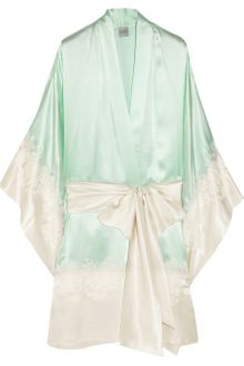 Carine Gilson Lace-Appliquéd Silk-Satin Robe - Lyst
