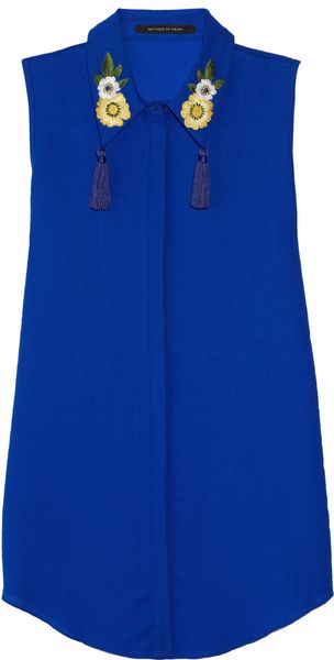 Mother Of Pearl Umiko Embroidered Sleeveless Wool-Crepe Shirt - Lyst