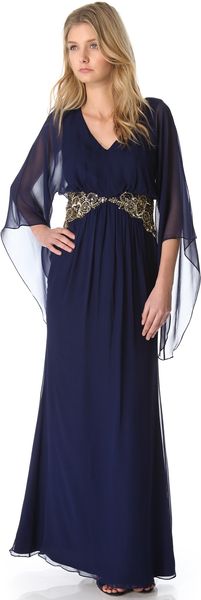 Notte By Marchesa Long Sleeve Gown with Beaded Waist - Lyst