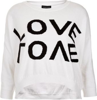 Topshop Knitted Love Motif Crop Sweat - Lyst