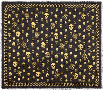 Alexander McQueen Modal Silk Honeycomb Skull Scarf in Black Gold - Lyst