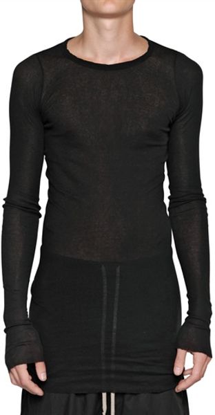 Rick Owens Ribbed Cotton Long Sleeved T-shirt - Lyst
