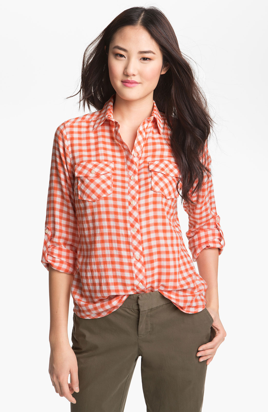 Sandra Ingrish Two Pocket Gingham Shirt in Orange (tangarine tango) Lyst