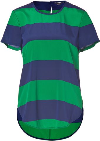 DKNY Silk Striped Top in Vibrant Green and Blue - Lyst