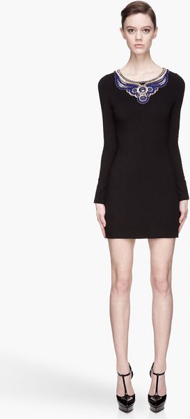 Matthew Williamson Black and Gold Embroidered Yoke Maharaja Mirror Mini Dress - Lyst