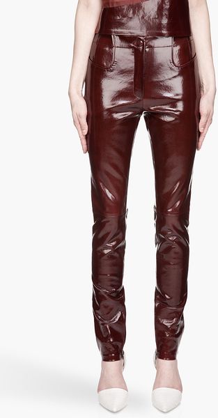 Mugler Mahogany Red Patent Leather Leggings - Lyst