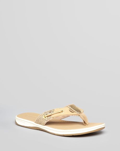 Sperry Top-sider Thong Sandals Seafish Flip Flop in Gold (gold glitter) | Lyst