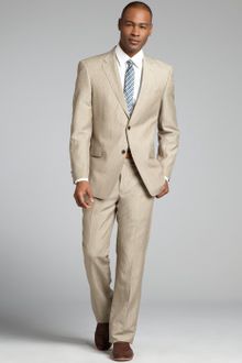 Tommy Hilfiger Tan Pinstripe Woollinen Rains Two button Suit with Flat Front Pants - Lyst