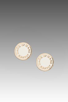 Marc By Marc Jacobs Enamel Logo Disc Stud Earrings in Cream Oro - Lyst