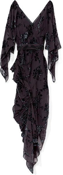 Zac Posen Opal Grey Floral Chiffon Burnout Dress - Lyst